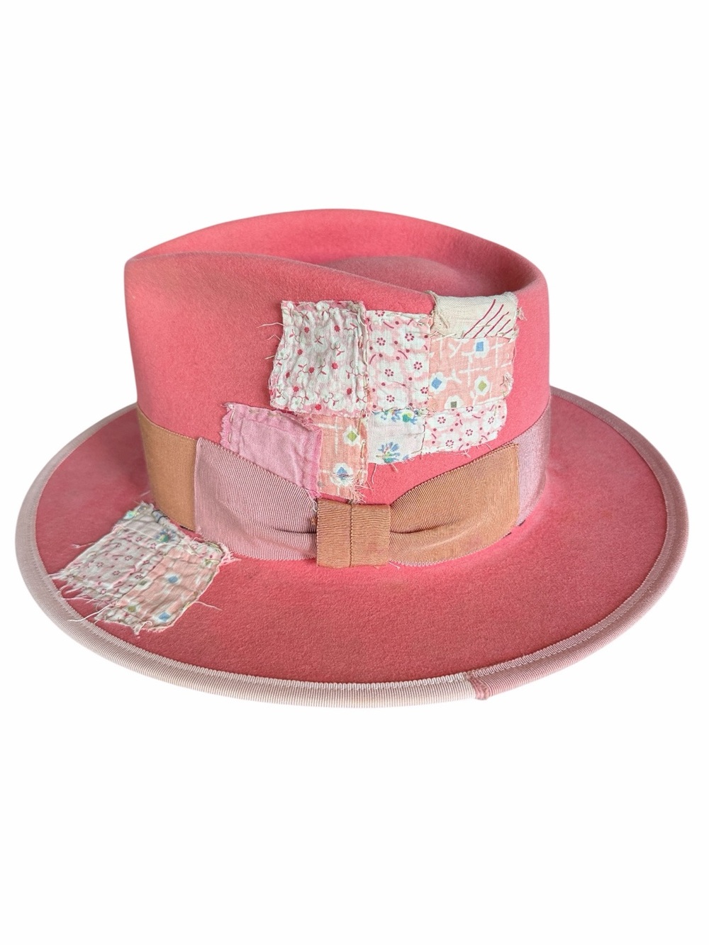 Teressa Foglia Pink Floral Patch Felt Western Fedora Hat 7 1/2